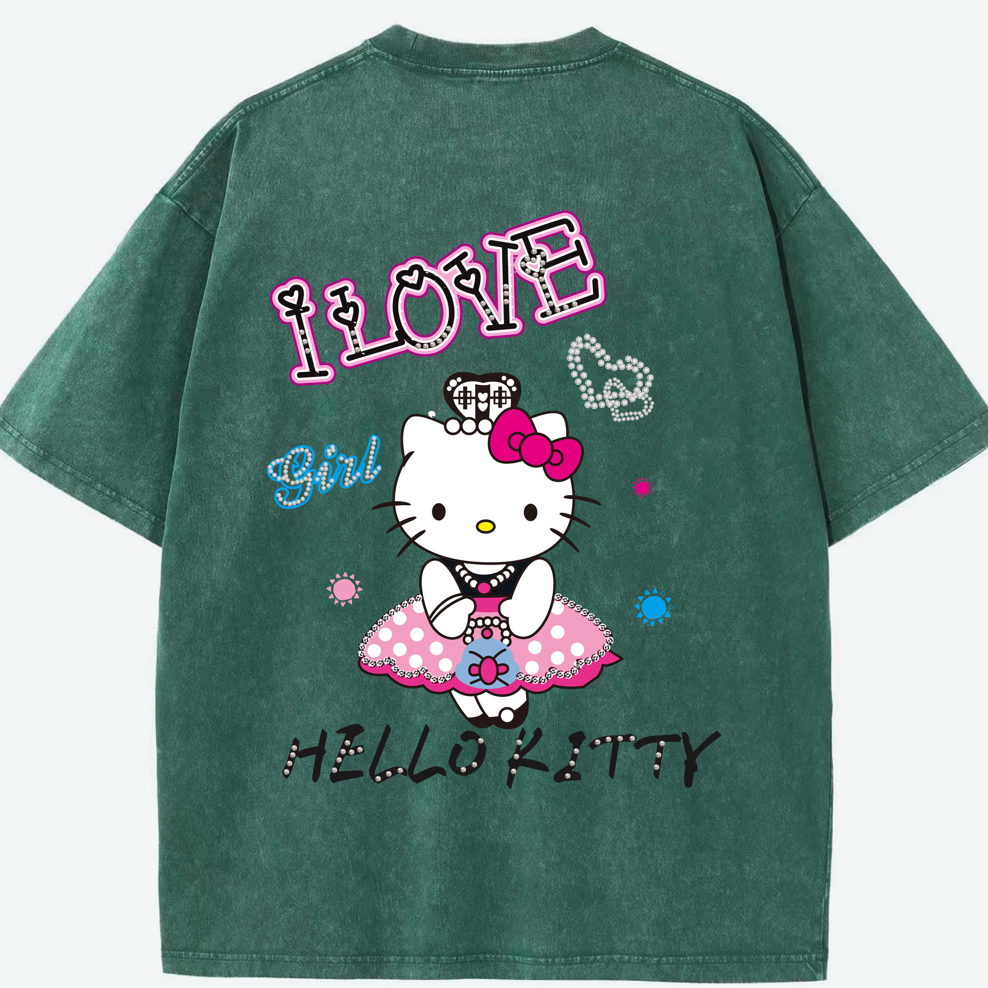 （画像用） Hello Kitty ハローキティ 綿100% ヴィンテージ風 半袖Tシャツ（背面プリント）